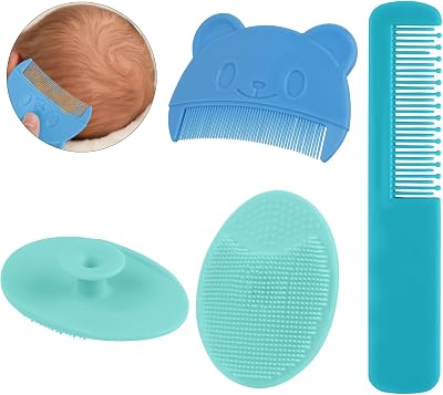 Aolso Baby Hair Brush and Comb Set 3Pcs Blue Nylon PP Safe Spherical Teeth