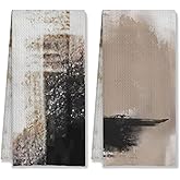 HUGANE Abstract Boho Black White and Beige Kitchen Towels, Minimalist Boho Neutral Hand Towels for Bathroom Gym Spa, Mid Century Modern Contemporary Towels for Kitchen, 16x24 Inch Set of 2 (Color-6)