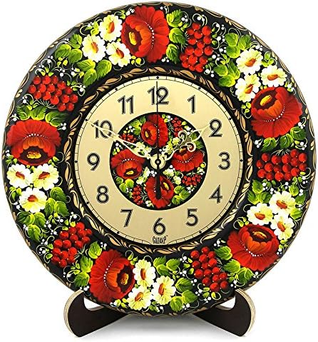 Ukrainian Original Floral Style Hand Painted Wooden Clock - Folk Art Home Decor, Fireplace Decor - Great Gift for Mom or Grandma, Gift from Ukraine for Beautiful Kitchen