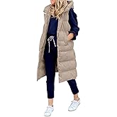 LEANI Womens 2025 Long Puffer Vest Full-Zip Hooded Sleeveless Down Jacket Coats with Pockets