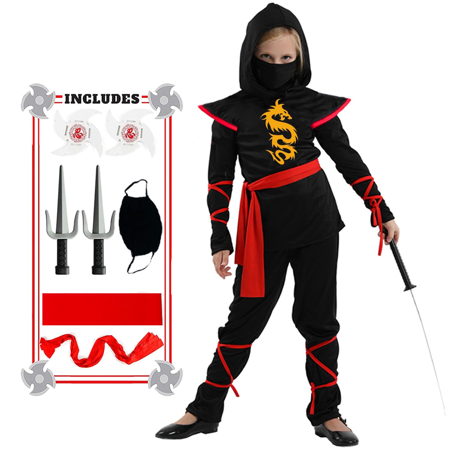 SATKULL Halloween Ninja Costumes for Kids Girls Ninja Costume Set Halloween Ninjas Party Dress Up(Kids-S-4/5T Black)