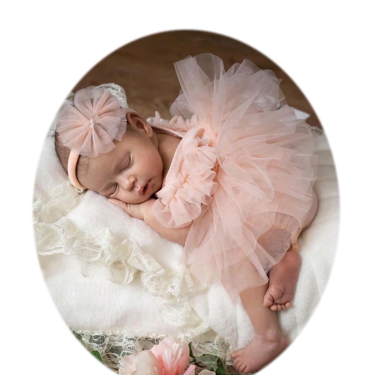 Photo 1 of Ylsteed Newborn Photography Outfits - Girl Infant Photo Shoot Props, Lace Romper With Tulle Skirt and Handmade Headband