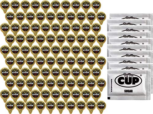 100 Ct SToK Caffeinated Black Unsweetened Cold Brew Coffee Shots with By The Cup Sugar Packets
