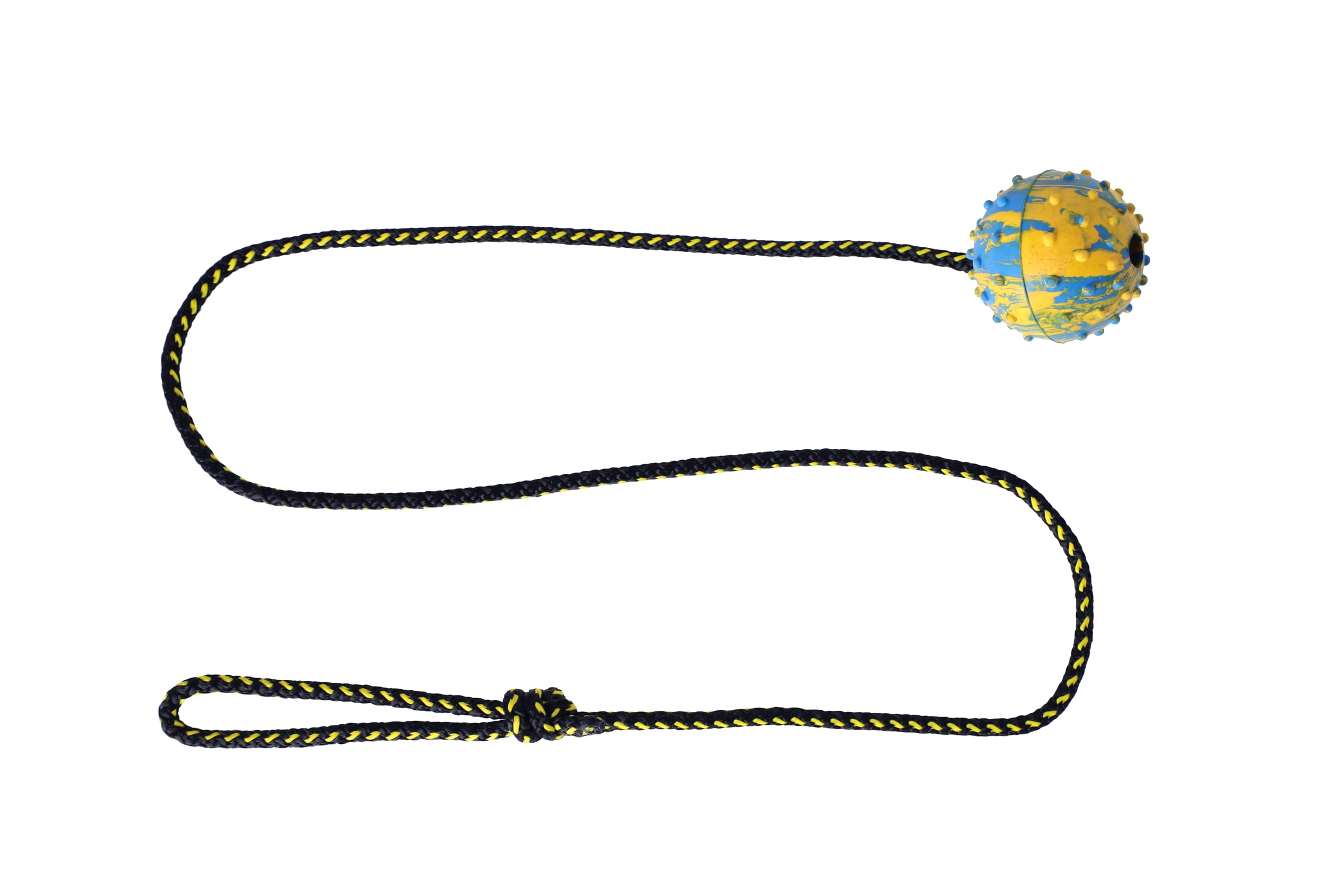 DINGO Nubby Dog Ball - Fully Rubber-Filled, with Bell and 100 cm Long Rope - Suitable for Fetching, Dog Sports, Agility, Playtime - Medium Size - Random Colour (17317-2)