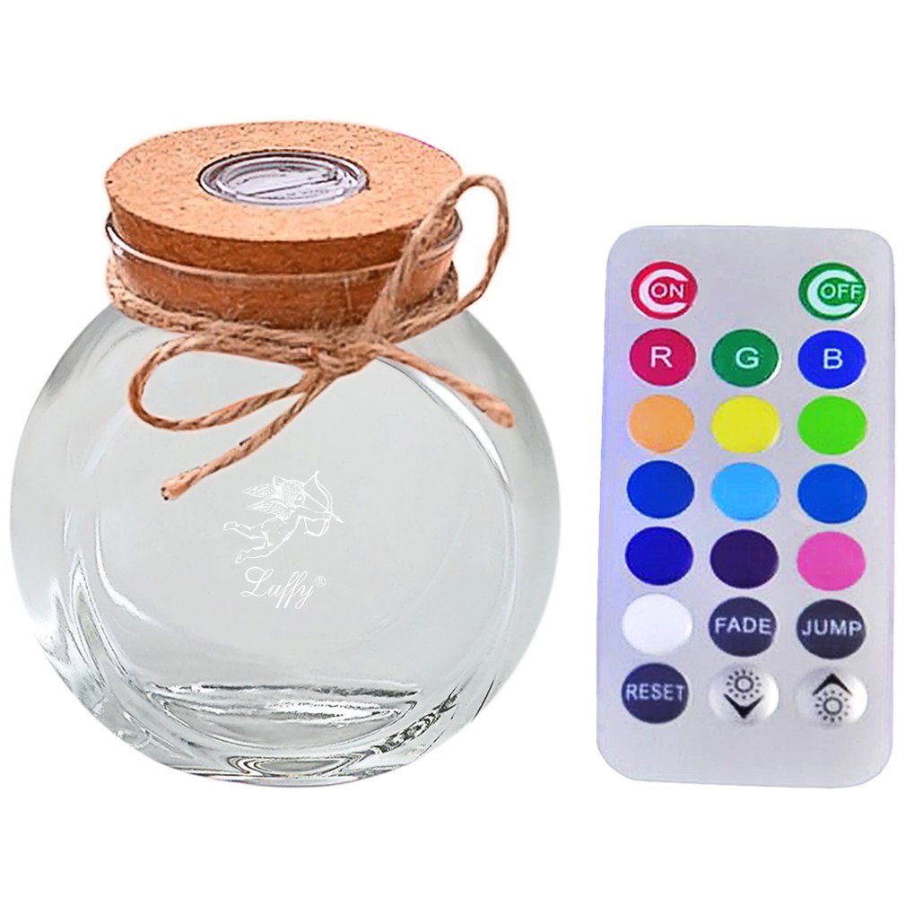 LED Glass Jar by Luffy- Remote Controlled Multi Colored Light Jar- Thick and Durable Glass- Use for Creative Wedding Decor, in Your Home or Garden- Special, Original and Unique Gift