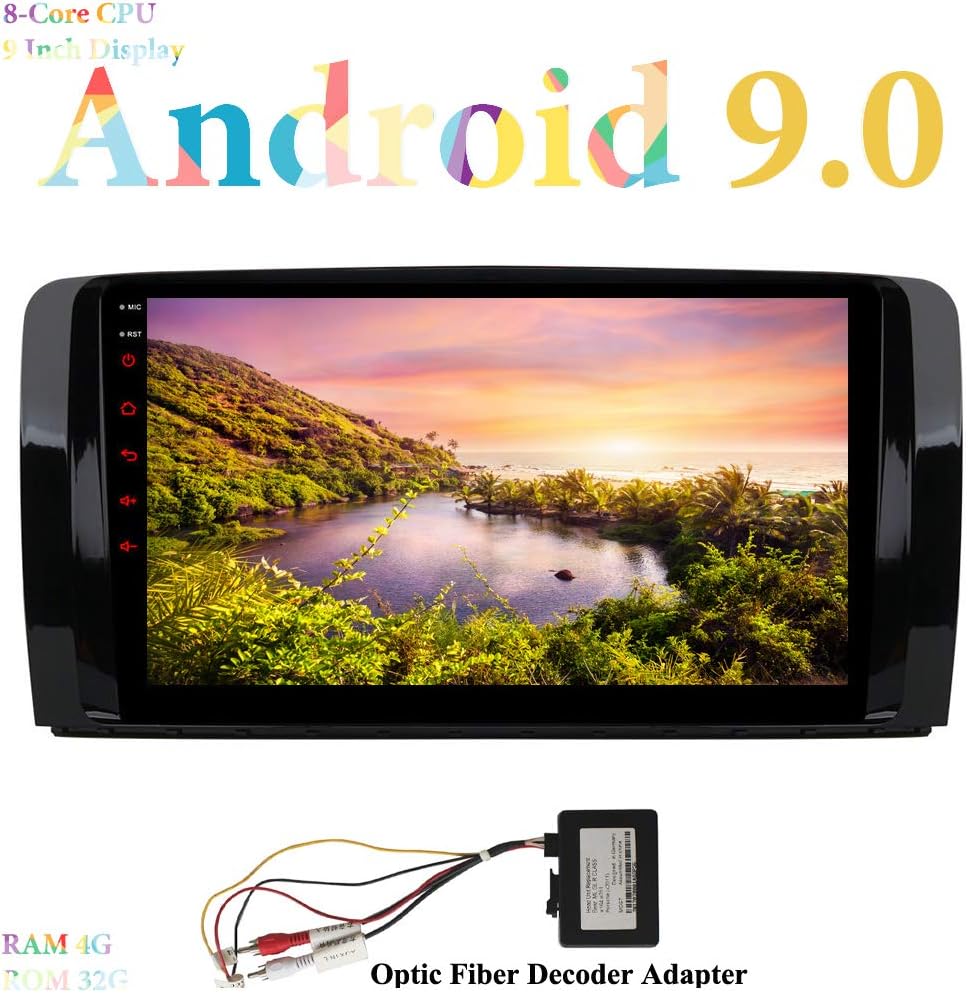 XISEDO 9 Inch Android 9.0 Car Stereo Octa-Core RAM 4G ROM 32G Head Unit GPS Navigation In Dash Car Radio for Mercedes-Benz R-W251/ R280/ R300/ R320/ R350/ R500 (with Optic Fiber Decoder Adapter)