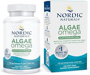 Nordic Naturals Algae Omega - 120 Soft Gels - 715 mg Omega-3 - Certified Vegan Algae Oil - Plant-Based EPA & DHA - Heart, Eye