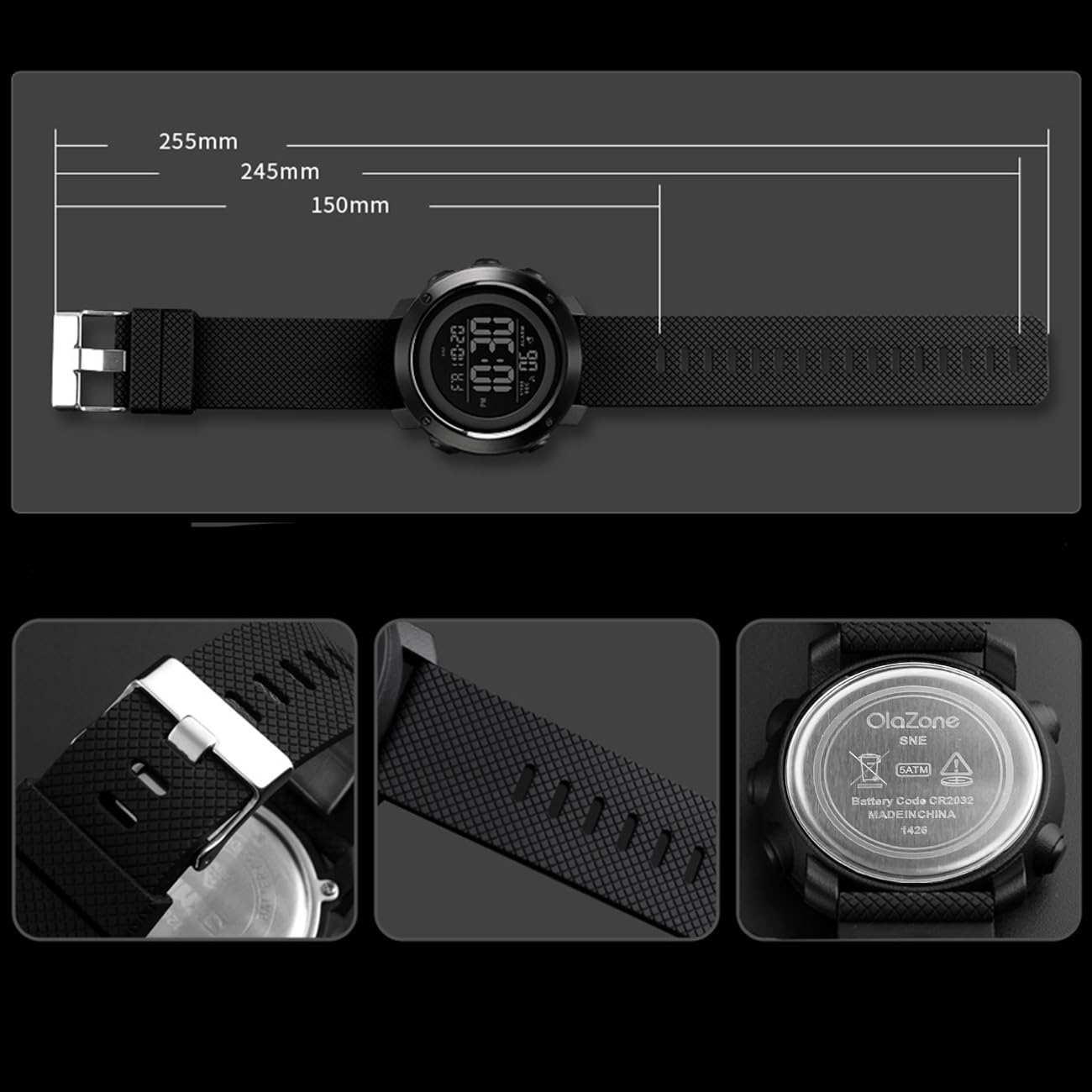 OLAZONE Big Boys Digital Watch Sports Teen Waterproof Military Back Light Watch for Teenagers Boys Ages 11-18 Black