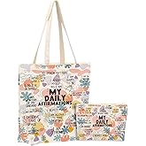 Positive Affirmations for Women, 2PCS Cosmetic Bag Canvas Tote Bag Beach Bags with Pocket Makeup Bags, Encouragement Inspirational Mental Health Gifts for Female Sister Friend Birthday Christmas
