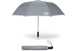 Weatherman Umbrella - Collapsible Umbrella - Windproof Umbrella Resists Up to 55 MPH Winds - (Gray)