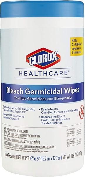 CLOROX HEALTHCARE BLEACH GERMICIDAL WIPES, 6″ X 5″,...
