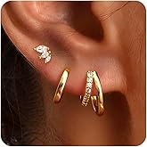 AiviGirl Gold Earrings for Women, 3 Pairs 14K Gold Plated Hoop Earring Sets for Women Small Gold Huggie Earrings Sets for Multiple Piercing, Hypoallergenic Dainty CZ Cartilage Earrings Stacks Trendy Jewelry Gifts