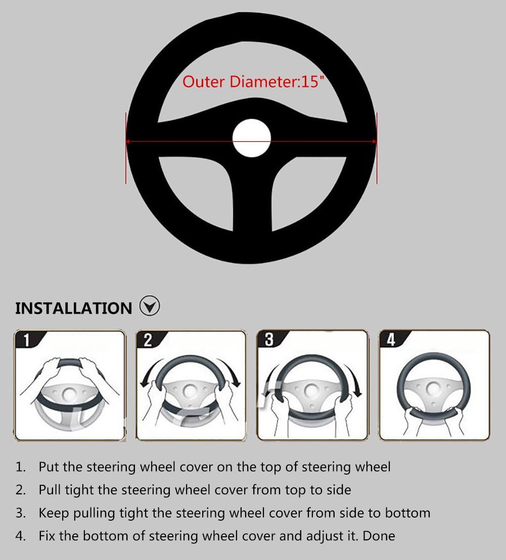 Valleycomfy Microfiber Leather Steering Wheel Covers Universal 15 inch (Gray): Automotive