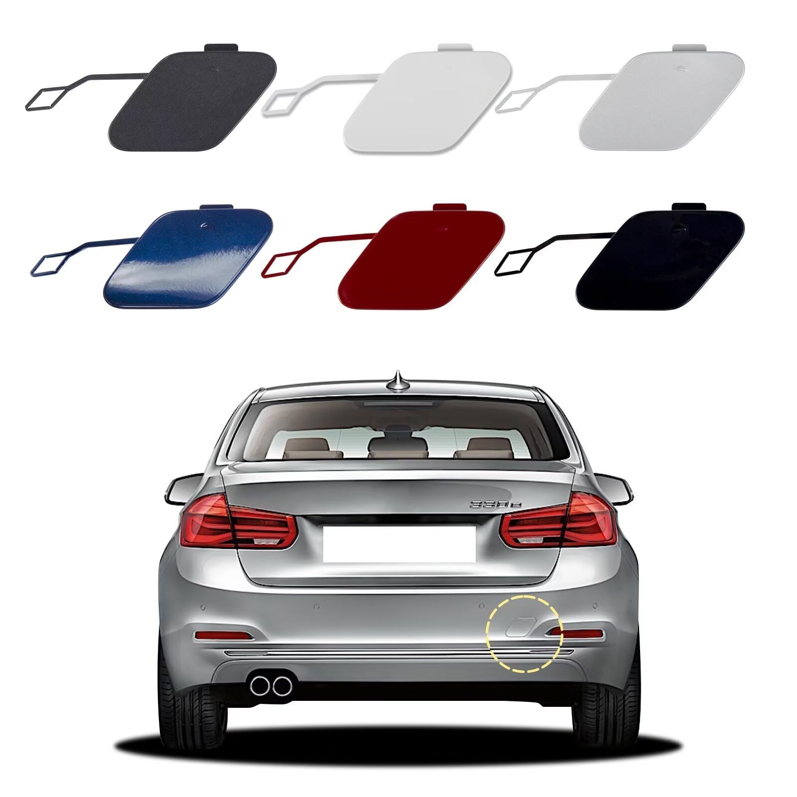 Photo 1 of Goholy Car Rear Bumper Tow Hook Cover Compatible with BMW 3 Series F30 F31 LCI Sedan Wagon Fit 320i 325d 328i 330d 330e 330i 340i 2016 2017 2018 Trailer Cover Cap 51127384417 Towing Eye Cap Black