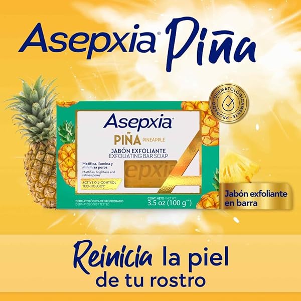 ASEPXIA BAR SOAP, NON-ABRASIVE EXFOLIATING FACIAL CLEANSER WITH NATURAL PINEAPPLE ENZYME & AGAVE EXTRACT, PORE PURIFYING & BRIGHTENING FACE WASH FOR OILY SKIN, 4 OZ.