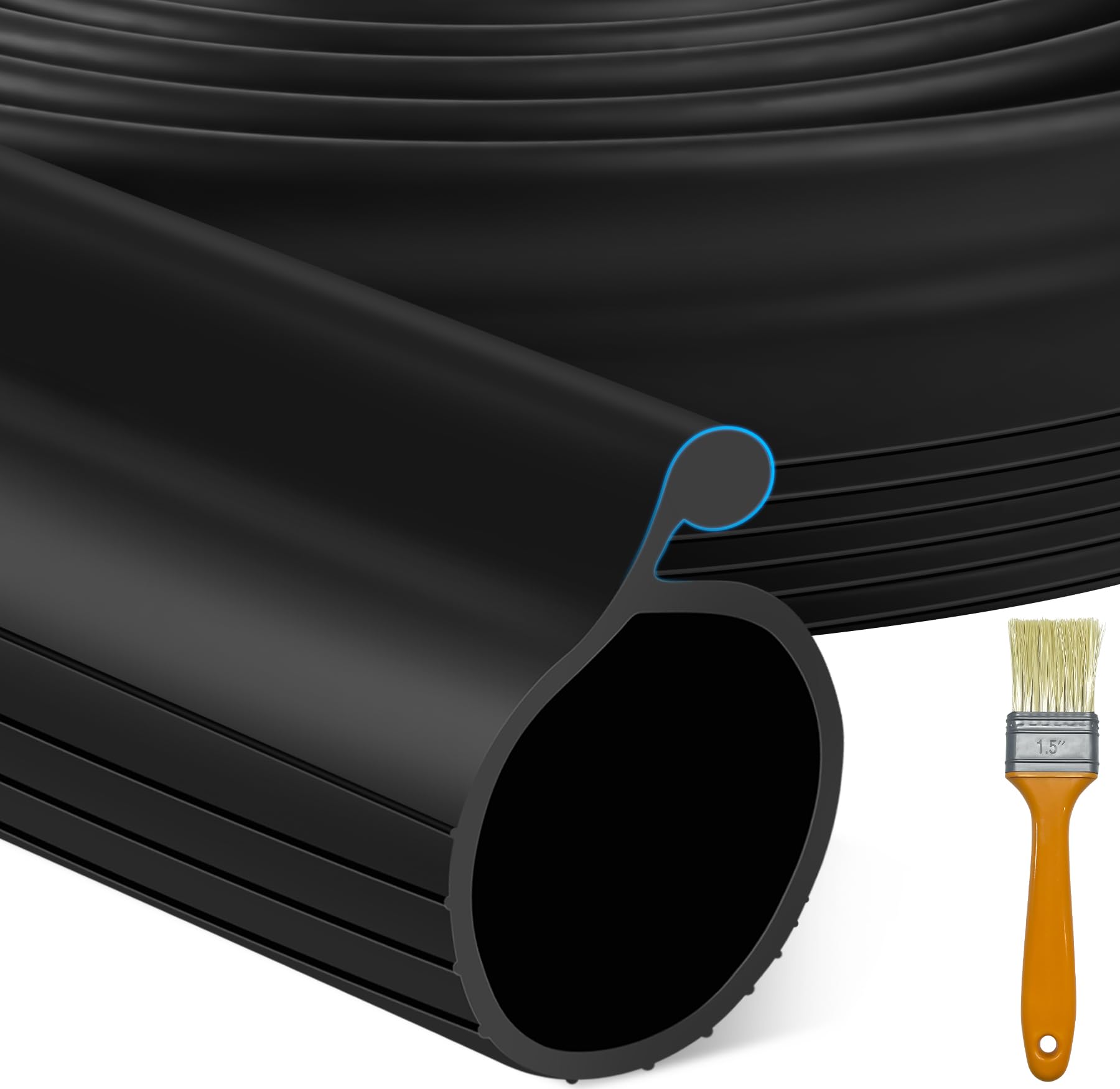 Photo 1 of 16.5 FT Garage Door Bottom Seal Rubber 0.35" Big P Bulb Bottom Garage Weather Stripping for Single Channel, Flexible Weatherproof Replacement Strip Seal Fits 16.5FT Wide, Black