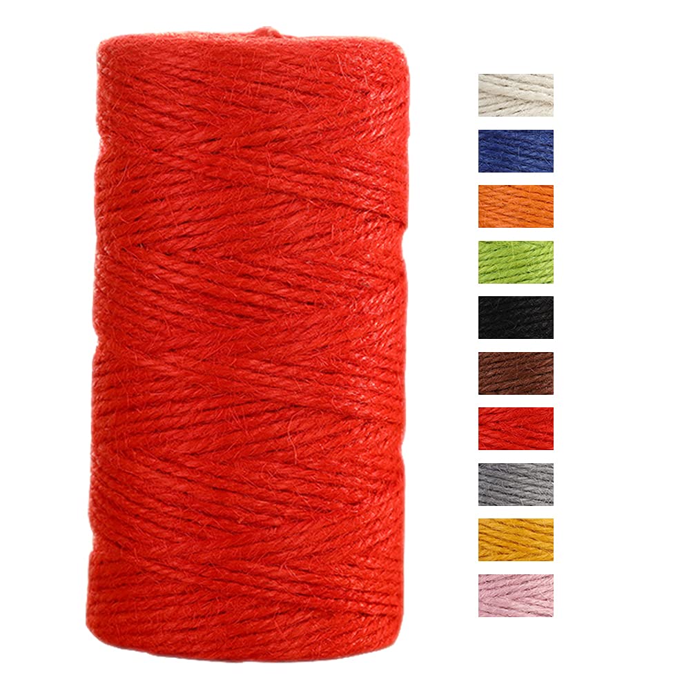 JeogYong Jute Twine String 2mm x 100m Natural Coloured Jute String 3-ply Garden Twine Kitchen Cord Thick Jute Rope for Decoration Floristry, DIY Arts & Crafts, Bundling, Wrapping Gifts (Red)