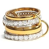 18K Gold Plated Interlocked Stackable Rings for Women, Statement Mixed Metals Multi Ring Stack, CZ Cubic Zirconia Rings,Silver and Gold Stacking Rings, Size 6-9