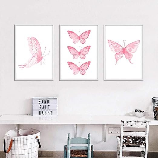 Amazon.com: YMDD Wall Art Pink Butterfly Posters Nursery Prints Nordic  Style Painting Wall Pictures for Children Bedroom Decoration Home  Decor-40X60Cmx3 Pcs Frameless: Posters & Prints