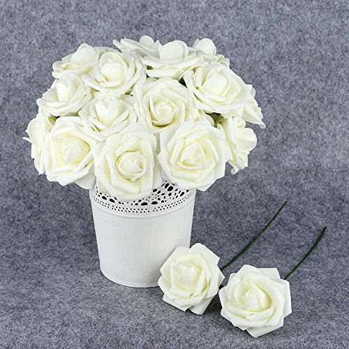 image for Febou Artificial Flowers, 50pcs Real Touch Artificial Foam Roses Decor