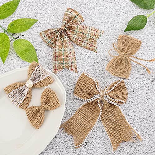 17 PCS Burlap Bow Jute Bow Lace Bowknot for Wedding Party Decor Home Embellishment DIY Crafts
