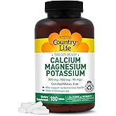 Country Life Target Mins - Calcium Magnesium Potassium Bone & Heart Health Supplement, 1000mg Calcium, 500mg Magnesium, Supports Calcium Utilization, 180 Tablets – Certified Gluten Free & Vegan