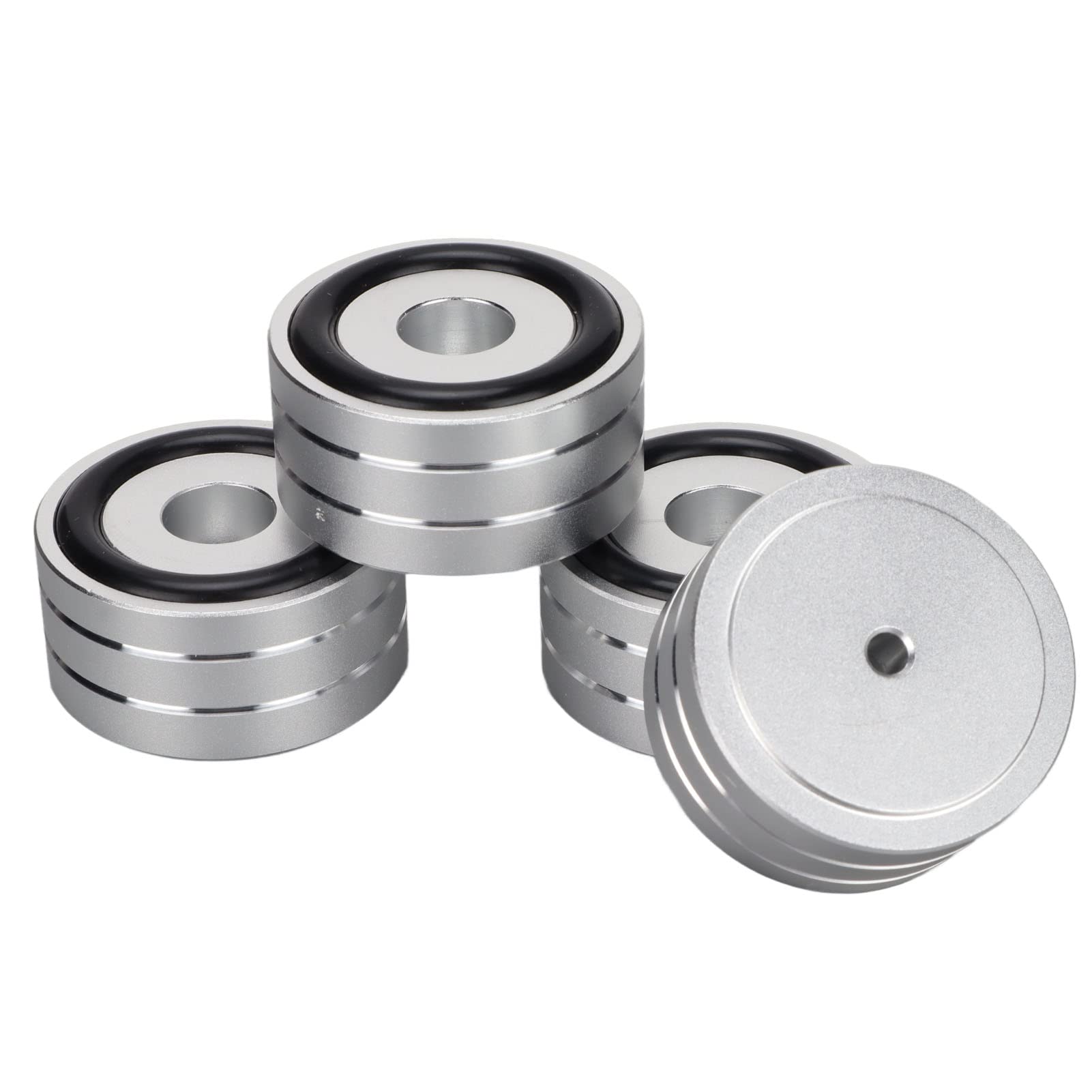 Cuifati Speaker Isolation Spike Stand Foot, 4pcs 40x20mm Aluminum Speaker Isolation Feet Pad, Anti Slip Rubber HiFi Turntable Isolation Feet, for DAC Amplifier Recorder Meter(Silver)