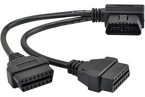 iKKEGOL 30cm/12 Right Angle OBD2 OBD II Y Splitter Cable 1x Male and 2X Female J1962 Port Cord Adapter