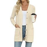 MLXSJ Women's Long Sleeve Cardigan Lightweight Button Down Open Front Casual Cardigans with Pockets