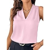 EVALESS Women's Pleated V Neck Sleeveless Tank Top