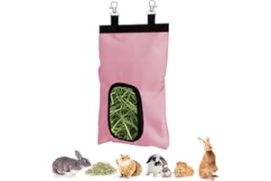 uarkutai Guinea Pig Hay Feeder, Hanging Rabbit Hay Feeder Bag for Rabbit Bunny Guinea Pig Chinchilla Hamsters Rats and Other Small Pets Small Animal (Pink, 1 Hole)