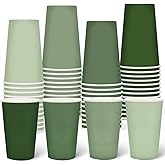 Whaline 60Pcs Sage Green Paper Cups 16oz Gradient Green Disposable Cups Spring Beverage Drinking Cups for Wedding Baby Shower One Lucky Duck Birthday Party Supplies