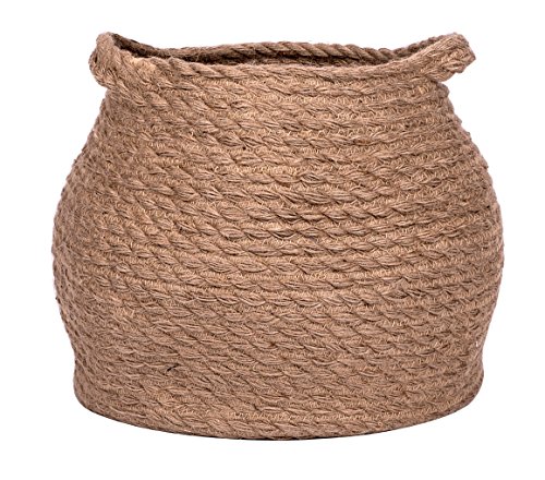 Jolly Jon Large Brown Jute Storage Basket - Natural Plant Panier Belly Baskets - Woven Handles for Laundry or Toys - Magazine Container or Toy Bin - Nursery Organization & Baby Room Baskets by