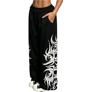 SOLY HUX Women's Y2k Sweatpants Baggy Goth Emo Pants with Pockets | 2000S Alt Clothes, Cute Sweatpants, Grunge Style, Wide Le