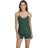WiWi Viscose from Bamboo Cami Top Pajama Set for Women Sleeveless Tops with Shorts Pjs Sets S-XXL