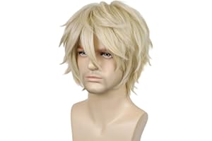 AICOS Alacos Blonde Wig Short Fashion Spiky Layered Anime Cosplay Wig Halloween Christmas Carnival Dress Up Pretend Play Party Wig Gift+Cap