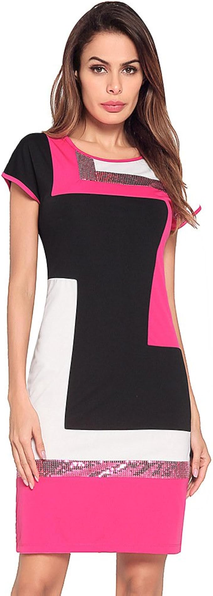 Mod Style Color Block Sequin Dress