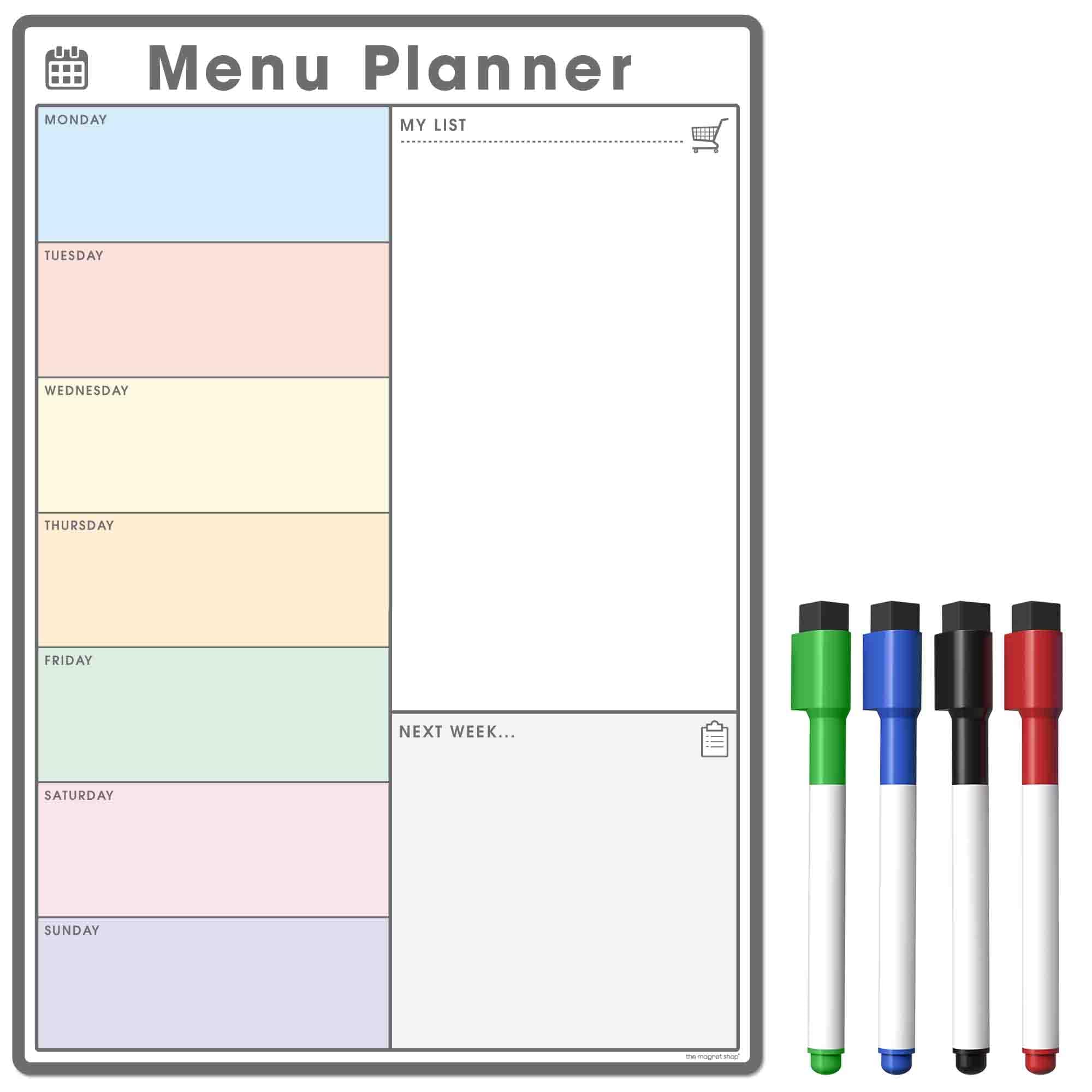TMS Weekly Meal Planner for Fridge | Magnetic Whiteboard Calendar and Shopping List | Dry Wipe Memo Board for Kitchen | Made in The UK (A4 (30 x 21cm), ‎Colour Style 1)