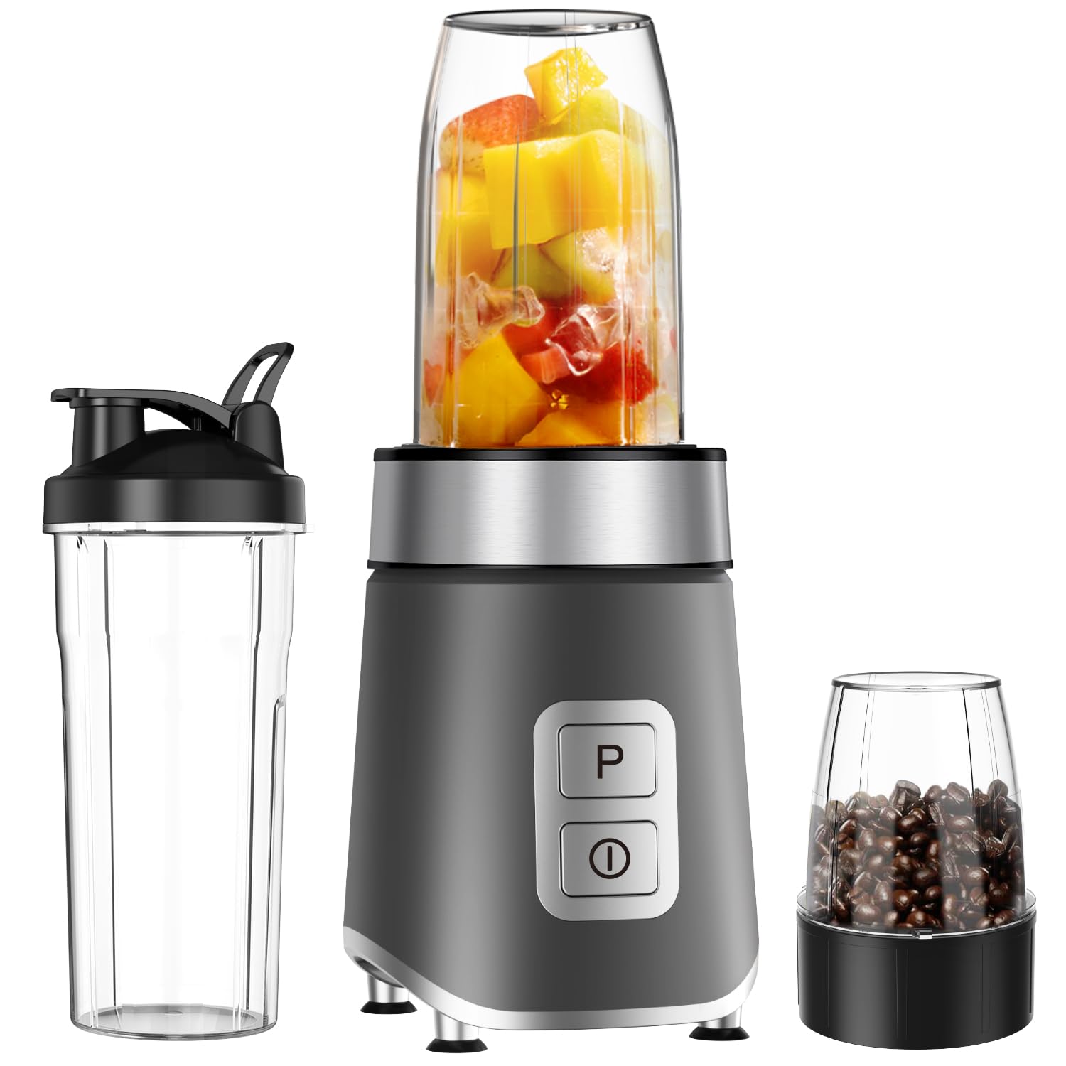 Angashion ジューサー ミキサー 氷も砕ける スムージー 野菜 果物ジュース コーヒーミル 離乳食用 400Wハイパワー 600ml大容量 栄養補充 一台多役 お手入れが簡単 持ち運び 安全機能 学校 アウトドア 旅行 出張 オフィス商品画像