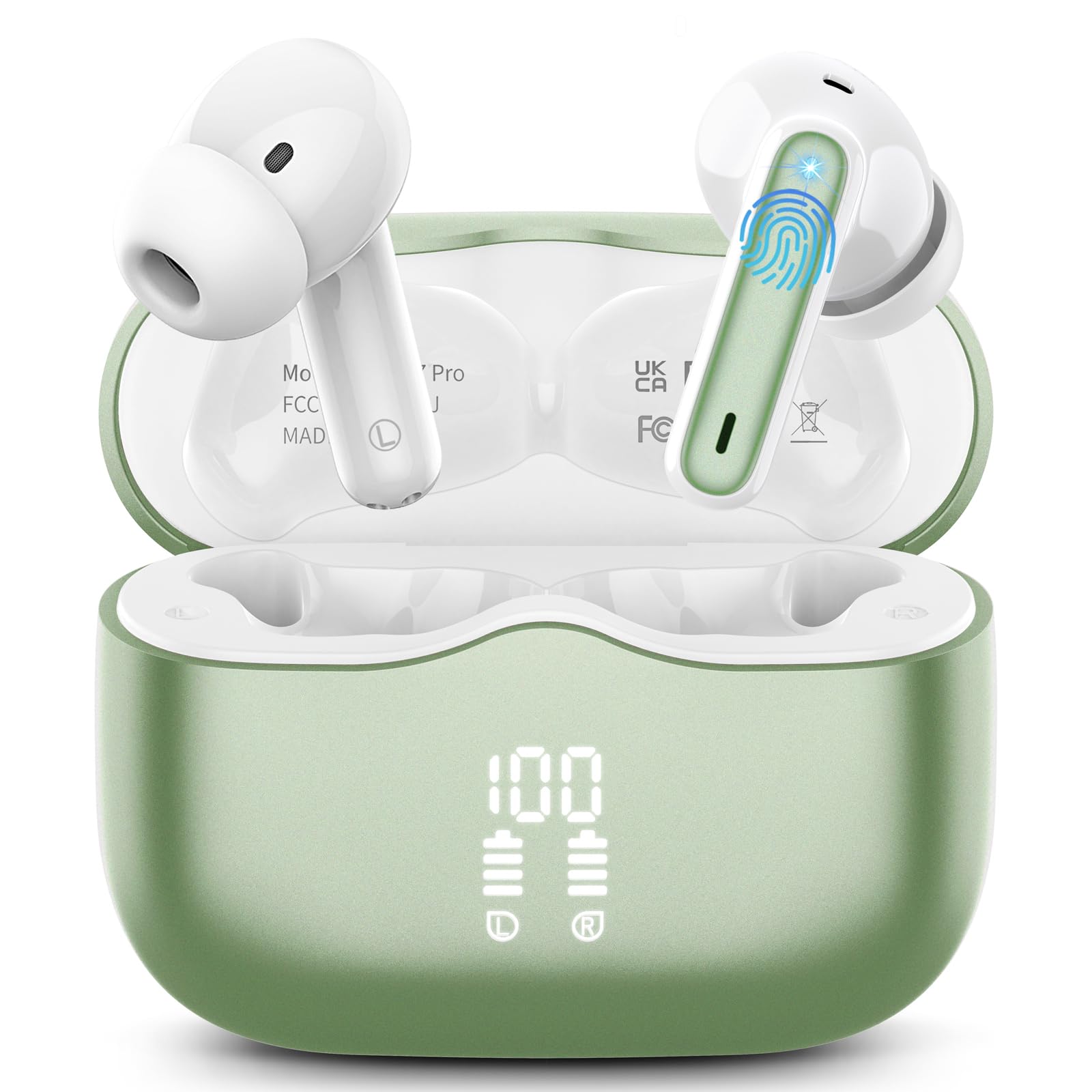 Photo 1 of Wireless Earbuds, Bluetooth 5.4 Headphones in Ear with 4 ENC Noise Cancelling Mic, New Wireless Earphones HiFi Stereo Deep Bass 40H Playtime, in-Ear Bluetooth Earbuds LED Display IP7, USB-C, Green