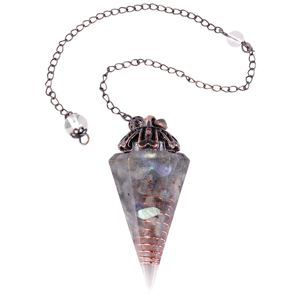 KYEYGWO Healing Crystal Pointed Pendant Pendulum for Dowsing Divination, Reiki Chakra Stone Cone Pendant Necklace for Men and Women