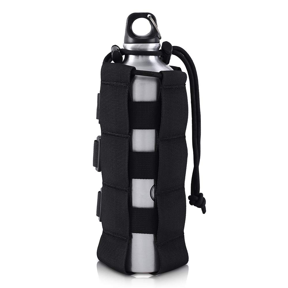 AILOVA Molle Water Bottle Pouch, 0.5L-2.5L Tactical Drawstring Bottle holder for Camping Hiking Hunting Outdoor Activities (Black)