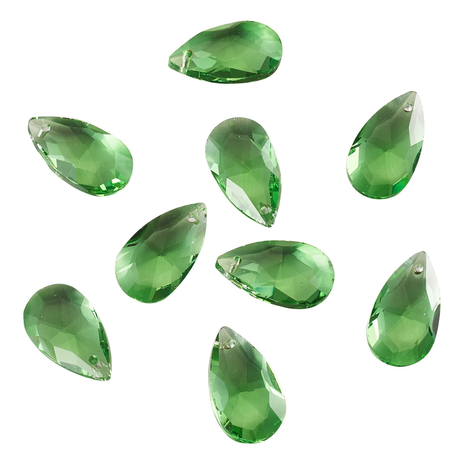 Beadthoven 100pcs Teardrop Glass Beads PaleGreen Color Faceted Dorp Crystal Beads Top Drilled Dangle Pendants for Jwewelry Making Chandelier Home Hanging Decor, Hole: 1mm