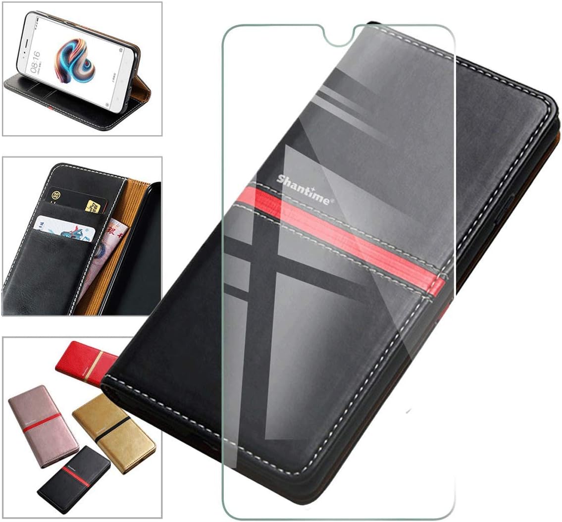 KJYF Wallet Case + Tempered Glass Screen Protector for Nokia 2.3 (6.20"), Flip Shell PU Leather Phone Cover Protective Compatible with for Nokia 2.3 (6.20").