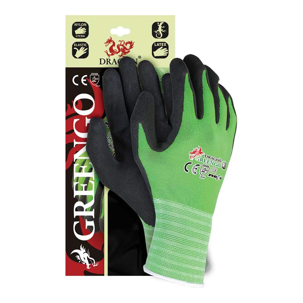 Reis GREENGO10 Dragon Protective Gloves, Green-Black, 10 Size, Pack of 12