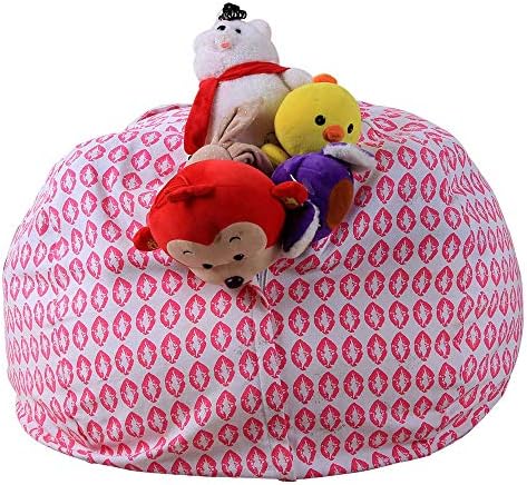 Hammock Toy Storage,Kids Stuffed Animal Plush Toy Storage Bean Bag Soft Pouch Stripe Fabric Chair (Pink)