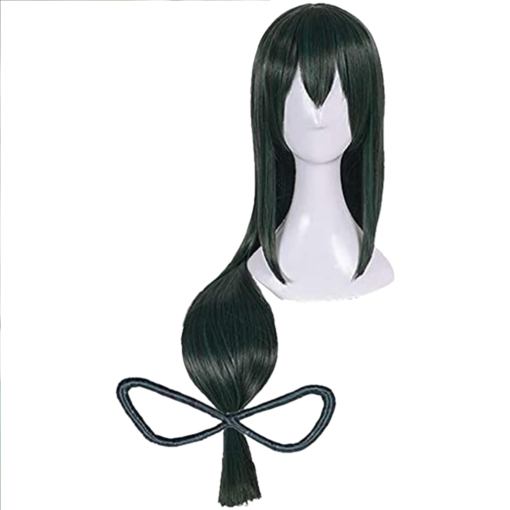 Dark Green Long Straight Heat Resistant Hairs with Detachable Bow Long Bangs Wigs for Women Halloween Cos Anime Party