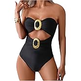GORGLITTER Women's Strapless Metal One Pieces Swimsuits Modest Tummy Control Bathing Suit Cut Out Bandeau Monokini