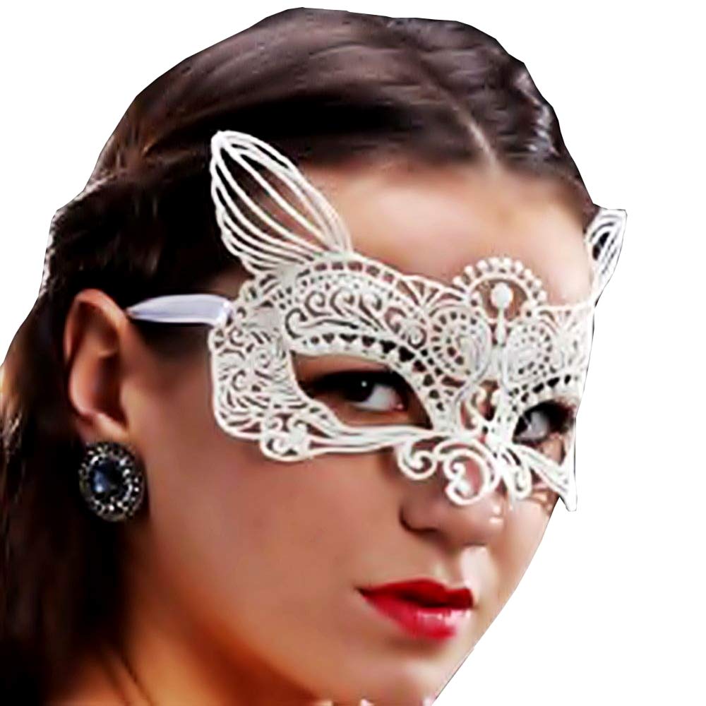 KIRALOVE Mask - cat - white color - halloween - carnival - venetian - macramé - original gift idea