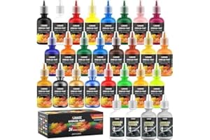 XDOVET 24 Colors Airbrush Paint Set (30 ml/1 oz) with thinner & Cleaner, Ready to Spray, Opaque & Neon Colors, Water-Based, Premium Acrylic Airbrush Paint Kit for Beginners, Hobbyist and Artists